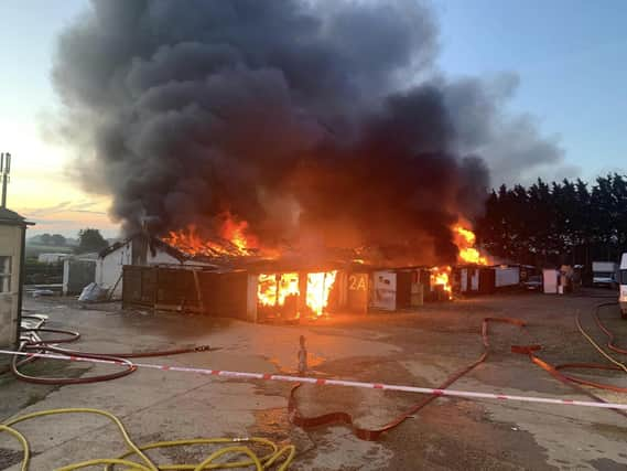 The work units well alight, reportedly at Yew Tree Farm area of the Ridgeway in Bloxham