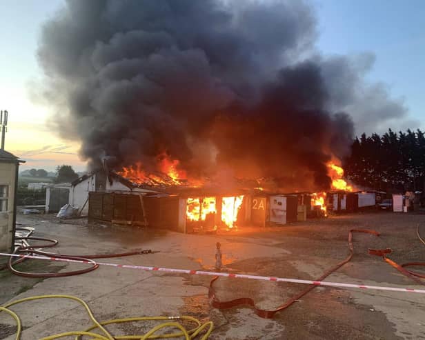 The work units well alight, reportedly at Yew Tree Farm area of the Ridgeway in Bloxham