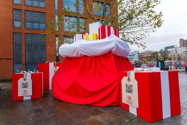 Hungry Horse's giant sack of gifts used to launch the campaign in Manchester city centre. Picture supplied.