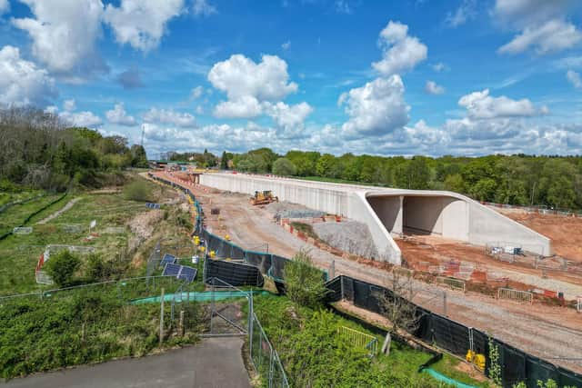 The small village of Burton Green is divided in half by a huge HS2 construction site as they install the Burton Green Tunnel. (Image: Emma Trimble / SWNS).