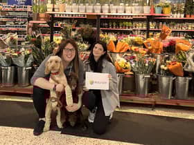 Morrisons Community Champion Alex Pearson with her dogs Archie and Chester and Susan Rutherford from LWS Night Shelter. Photo supplied