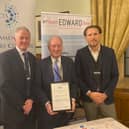 Warwickshire Police and Crime Commissioner Philip Seccombe (centre) receiving the award from Project EDWARD’s James Luckhurst (left) and Darren Lindsey (right). Image courtesy of Warwickshire Police.