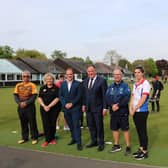 Pictured: from left to right Tuan Syed (Malaysian Bowls Team), Hazel Wilson (Bowls Wales), Cllr Liam Bartlett (Warwick Distict Council Culture, Tourism & Leisure Portfolio), Cllr Andrew Day (WDC Leader), Gary Willis (Bowls Australia), Laura Holden (Bowls England).