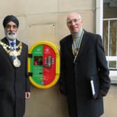 Earlier in December, the Mayor of Warwick, Cllr Parminder Birdi and Warwick Rotary Club President Keith Talbot viewed a new two-tone door replacement door, which makes it clear that a Bleed Control Kit is available should anyone nearby suffer a catastrophic injury.   Photo supplied