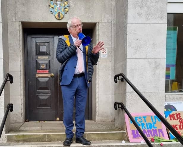 Lord Chris Smith, back on the steps of Rugby Town Hall, on Saturday.