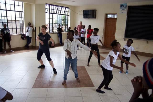 Viv Kibble teaching dance in Zambia. Photo supplied