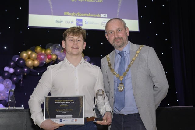 Gymnast Thomas Jones received the Sportsman of the Year Award from the Deputy Mayor of Rugby, Cllr Simon Ward.