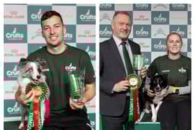 Left shows Selfie with Martin Reid and right shows Naarah Cuddy her Border Collie Runbye Goin Bananas (Banana for short) and Steve Reid Secretary of State for Environment, Food and Rural Affairs. Credit The Royal Kennel Club and Beat Media