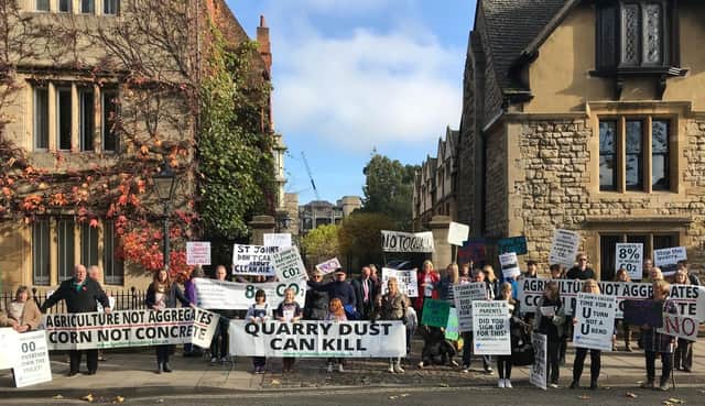 Barford villagers at St John's College in Oxford protesting against the college's plans to use land near the village as a quarry. Picture supplied.
