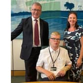 Mark Pawsey MP and Oliver Dibsdale with Trudy Harrison MP, Parliamentary Under Secretary of State at the Department for Transport