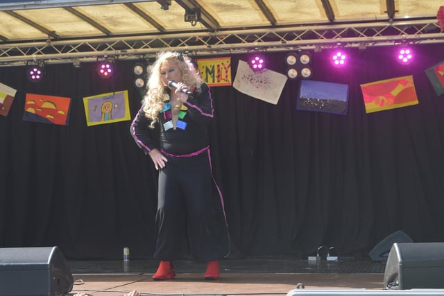 One of the acts on stage at Warwickshire Pride in Leamington. Photo by Leanne Taylor
