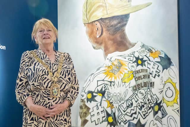 The Mayor of Rugby, Cllr Barbara Brown, unveiled the latest acquisition for The Rugby Collection during Rugby Art Gallery and Museum's Big Birthday Bash