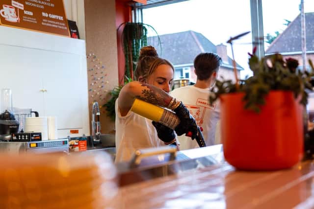 Hayley Sabin working at the current sandwich shop in Tachbrook Road in Leamington. Photo supplied