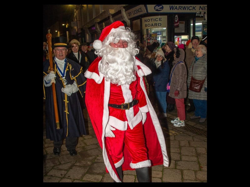 Father Christmas making his way through Warwick town centre for the Christmas lights switch on.