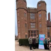 Alex Pearson, Morrisons community champion, her dogs Archie and Chester and Rachael Stevens from Safeline set off on the walk from Kenilworth Castle. Photo supplied