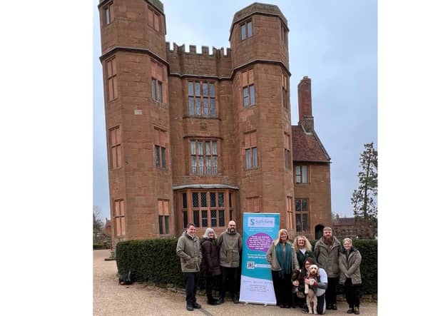 Alex Pearson, Morrisons community champion, her dogs Archie and Chester and Rachael Stevens from Safeline set off on the walk from Kenilworth Castle. Photo supplied
