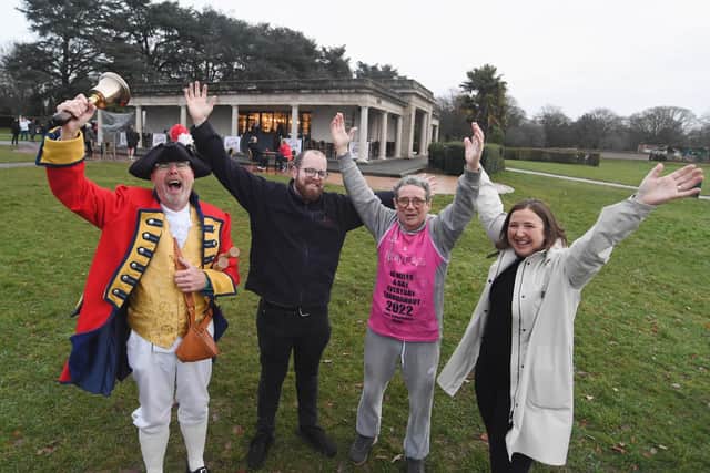 Left to right: Warwick Town Crier Michael Reddy, Ryan Hobday, Tony Cunningham and Rachel Ollerenshaw of Molly Ollys. Photo supplied
