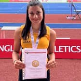 Rugby & Northampton AC's Grace McCollin won gold in the U15G 75m hurdles at the English Schools Championships