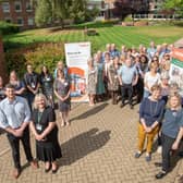 Edward Allard, Cadent’s Social Programmes Manager, and Jackie Holcroft, WRCC’s Warm Hubs Project Manager (front left) with some of the 120 attendees at the Warm Hubs Workshop, Warwick University (Wellesbourne campus). Photo supplied