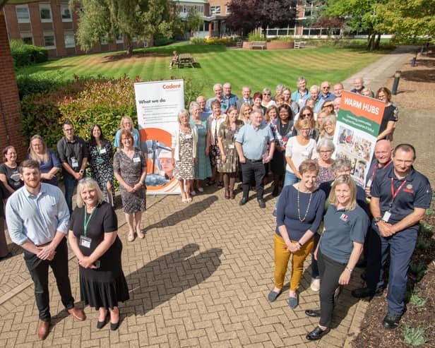 Edward Allard, Cadent’s Social Programmes Manager, and Jackie Holcroft, WRCC’s Warm Hubs Project Manager (front left) with some of the 120 attendees at the Warm Hubs Workshop, Warwick University (Wellesbourne campus). Photo supplied