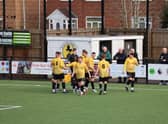 Warwick celebrate Callum Rudd's opener.