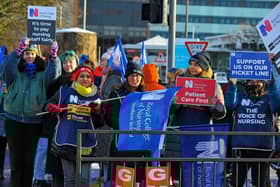 Royal College of Nurses members, campaigning for fair pay and conditions, pictured previously taking part in industrial action at Altnagelvin Hospital.  Photo: George Sweeney. DER2250GS - 38