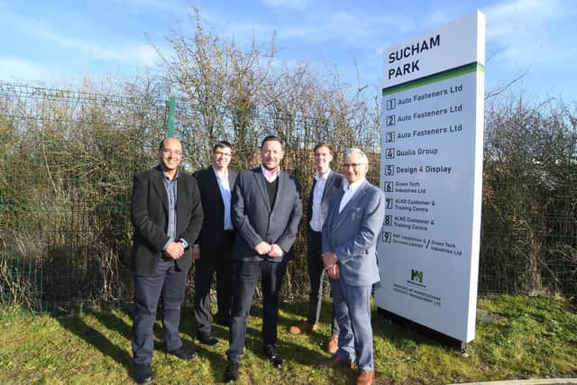 From left to right, Stuart Buckley (WPDG), Andrew Jones (Wright Hassall), Tony Booth, Mark Booth (Bromwich Hardy) and Councillor Peter Butlin