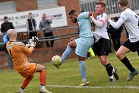 Jordan Wilson continued his scoring run with two more goals as Rugby Town hit six at Bugbrooke. Pictures by Martin Pulley