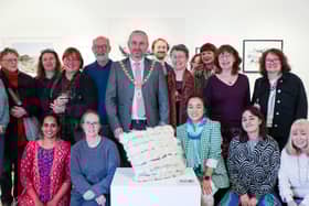 Rugby's Deputy Mayor Simon Ward with the artists. Picture: Mohini Mistry