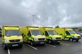 Four ambulances bought by the Aid for Ukraine Appeal last year. Picture supplied.