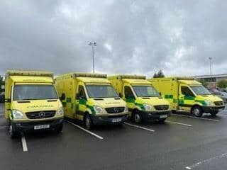 Four ambulances bought by the Aid for Ukraine Appeal last year. Picture supplied.
