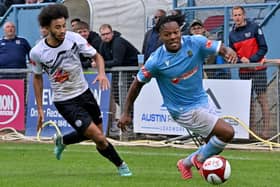 Tayo Alexander-Tucker bursts down the left wing in Rugby's clash with Carlton last Saturday (Picture: Martin Pulley)