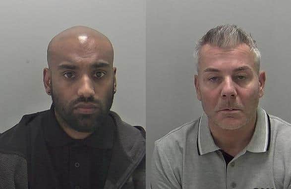 Among those with significant prison sentences were 35-year-old Amandeep Gill, of Corbison Close in Warwick (left), who was convicted of conspiracy to commit fraud and sentenced to 32 months in prison, and 52-year-old Jason Sallis of Blondvil Street in Coventry (right), who was convicted of eight counts of fraud and sentenced to 36 months in prison. Photos supplied by Warwickshire Police