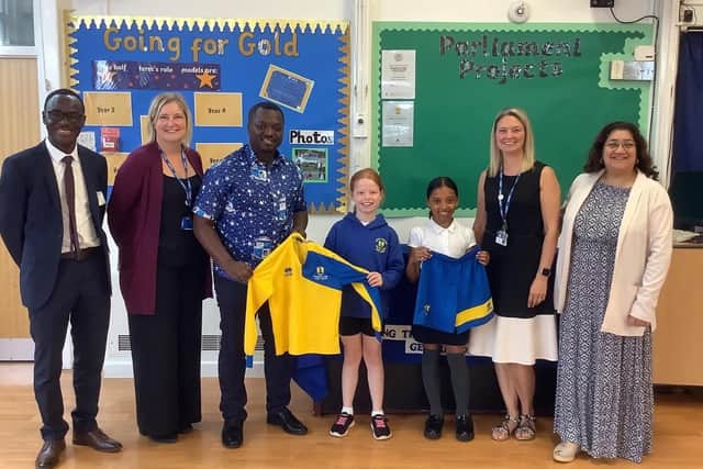 Celebrating the award at the school.