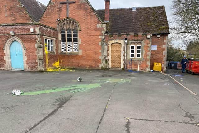 A photo of the vandalism at Cubbington CofE Primary School. Taken from the Cubbington Village Facebook page.