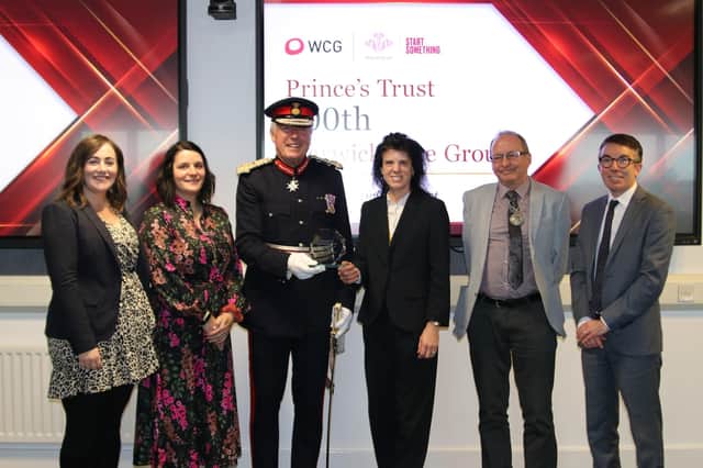 WCG (Warwickshire College Group) has celebrated a major milestone after completing its 200th project for The Prince’s Trust.
From left to right – Casey Frampton, Rachel Edwards, Tim Cox, Angela Joyce, Cllr Dave Skinner and Chris Gateley. Photo supplied