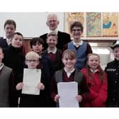 High Sheriff of Warwickshire David Kelham with pupils of All Saints' Primary School Warwick taking part in the Magistrates in the Community Mock Trial Workshop