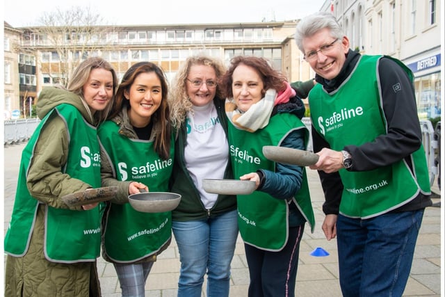 The annual Pancake Day races in the Market Square, Warwick, were staged this week. The event was held a week later, due to half term holidays, with the schools.
Pictured: Team Safeline.