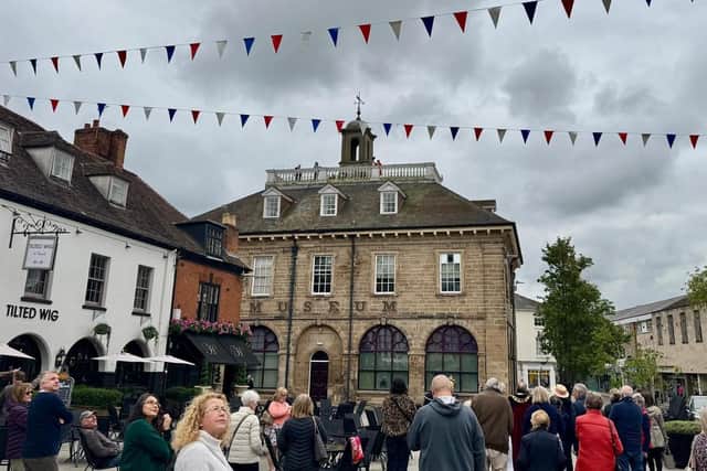 Warwick marking the 80th anniversary of VE Day. Warwick Town Crier, Michael Reddy read The VE Day 80 Proclamation from the top of Market Hall Museum. Photo by Warwick Town Council