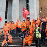 Workers holding a protest outside the town hall. Photo: Unite.