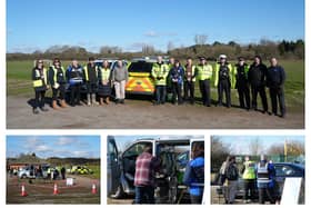 Pictured: Officers from Warwick District Council, Warwickshire Police, the Driver and Vehicle Standards Agency and mechanics from a local garage, taking part in the inspection process. Photos supplied by Warwick District Council.
