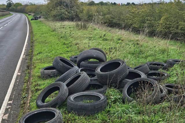 The tyres were found dumped along the B4115 Coventry Road in Warwick. Photo by Warwick District Council