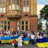 The Leamington Polish community shows its support for Ukraine outside the town hall. Picture supplied.