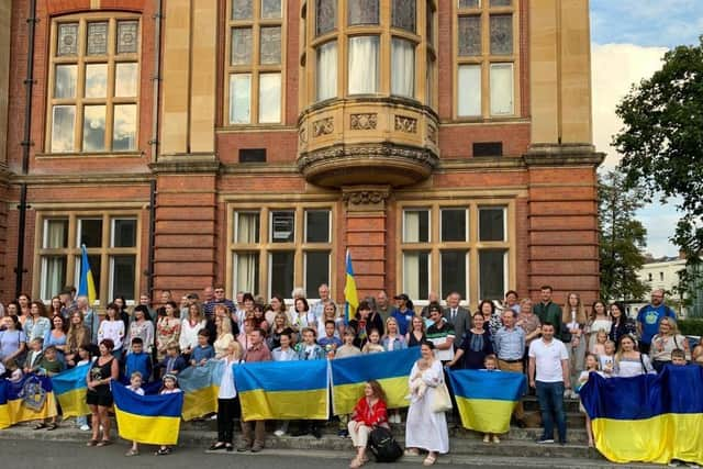 The Leamington Polish community shows its support for Ukraine outside the town hall. Picture supplied.