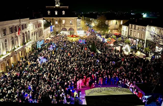 Crowds gathered in Warwick town centre for the Christmas lights switch on.