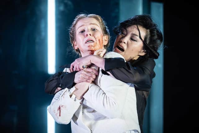 Letty Thomas as Lavinia and Wendy Kweh as Tamora (photo: Marc Brenner)