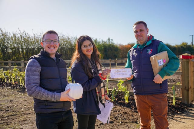 Kyle Smith, Sonia Nakra-Norman from Urban&Civic with Jamie, Gardener's World tickets winner.