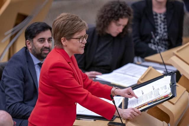 First Minister Nicola Sturgeon during First Minster's Questions (FMQ's) in the main chamber of the Scottish Parliament in Edinburgh.