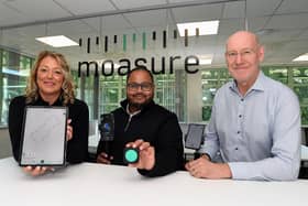 Moasure's co-CEOs Alan Rock and Mo Hussain with Jane Talbot, centre manager at the Warwick Innovation Centre.
