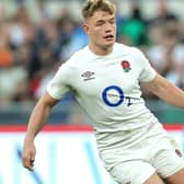 ROME, ITALY - FEBRUARY 03:  Fin Smith of England looks on during the Guinness Six Nations 2024 match between Italy and England at Stadio Olimpico on February 03, 2024 in Rome, Italy. (Photo by David Rogers/Getty Images)